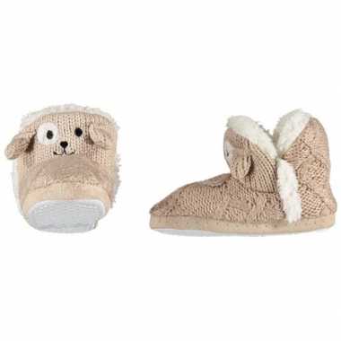 Bruine sloffen/pantoffels hondje voor meisjes