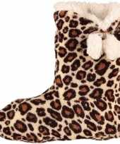 Hoge dames slof sokken met luipaard print bruin