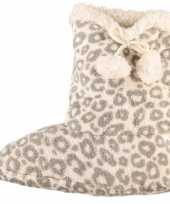 Hoge dames slof sokken met luipaard print grijs