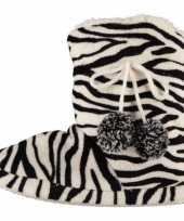 Hoge dames sloffen met zebra print zwart wit