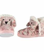 Roze rood witte sloffen pantoffels hondje voor meisjes